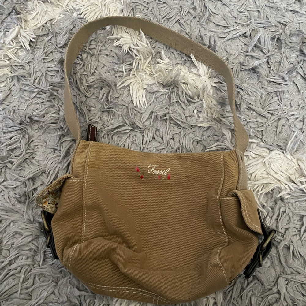 Fossil Beige Shoulder Bag with Embroidery